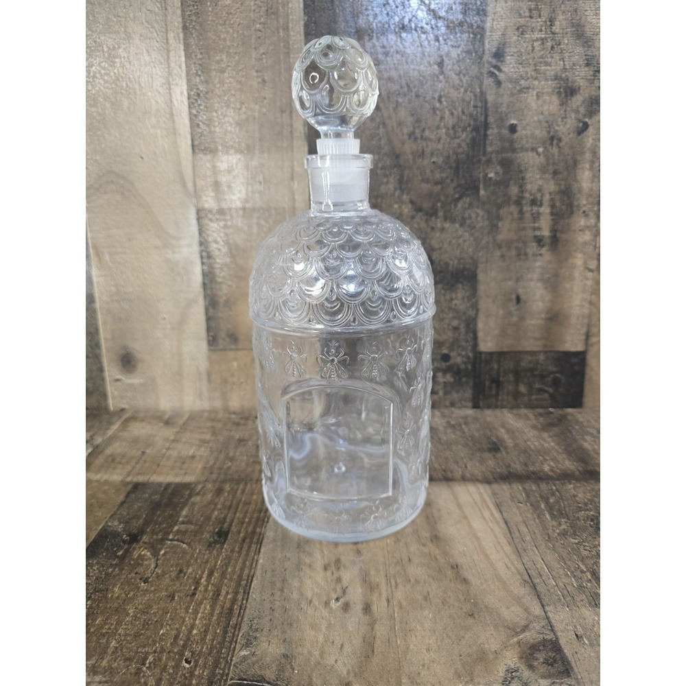 Vintage 1960s Guerlain Bee Embossed 10" Glass Perfume Bottle Empty France Rare